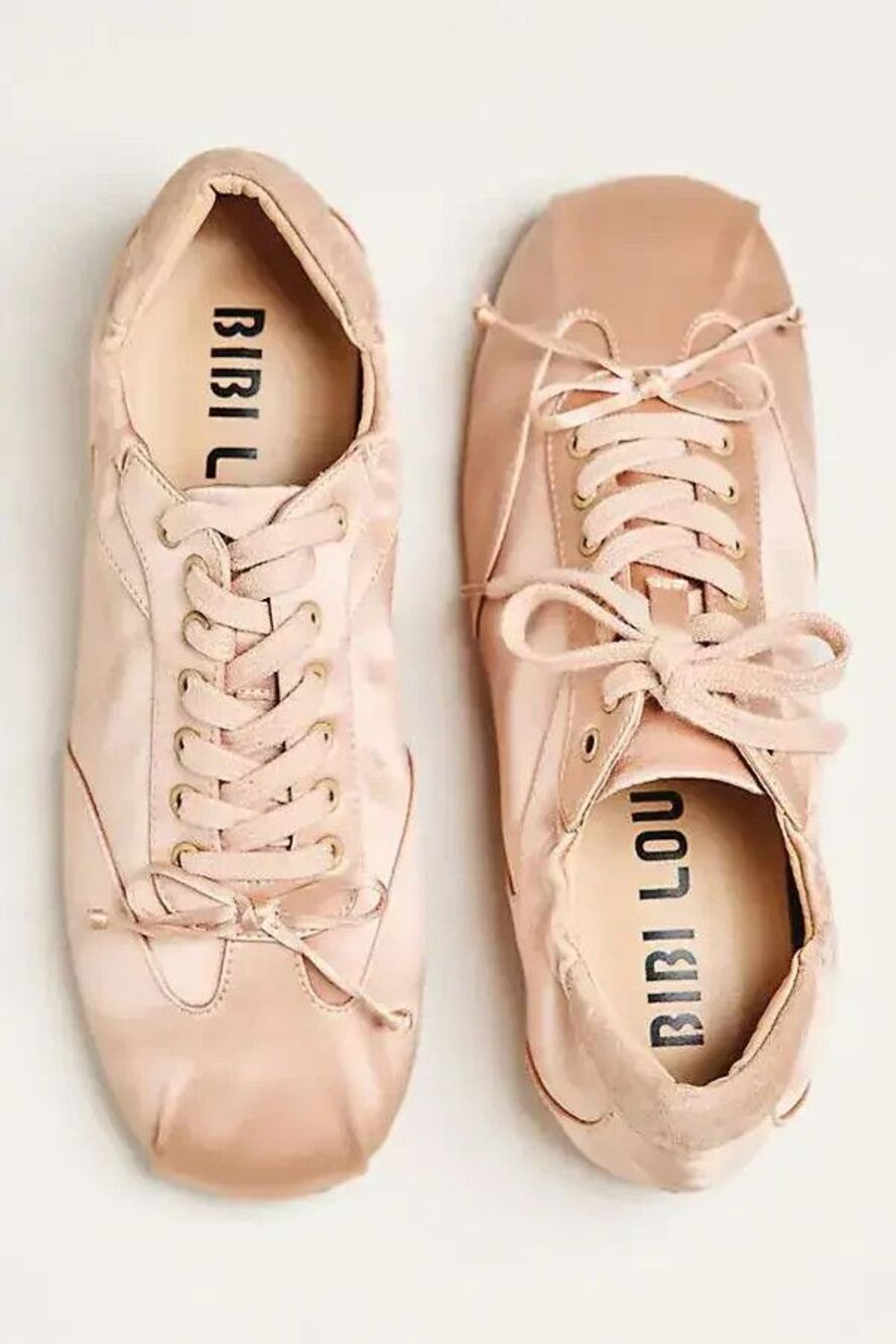 BIBI LOU Satin Ballet Sneakers Flats Womens Size EU 39 / US 9 Nude Lace Up $180